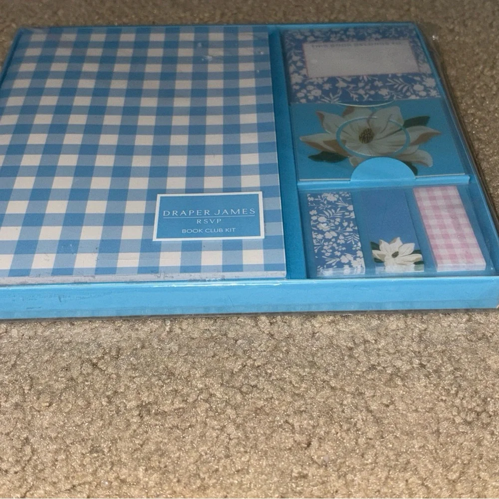 Draper James Book Club Kit Sticky Notes Journal Set Light Blue Check Print New